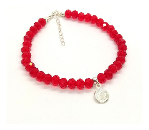 Pulsera Roja San Benito Protección Plata Fina 925 Cristal