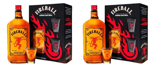 Kit C/ 2 Licor De Canela Fireball 750ml Com 2 Copos Shot