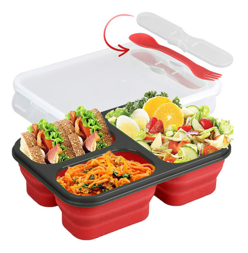 Lunch Box Plegable Meimia 3 Compartimentos Rojo - T1041