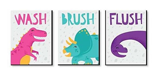 Carteles Baño Niños Dinosaurios - 7,5x10'' - Set 3 Carteles