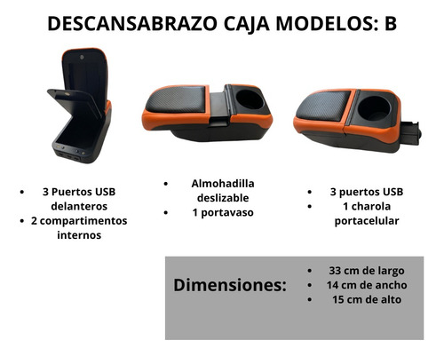 Descansabrazos Para Kia K3 /6usb/luz Led