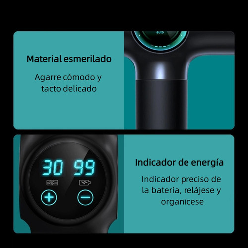 Masajeador Pistola Pro Niveles + Lcd + 8 Cabezales Color Negro