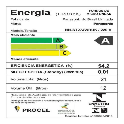 Imagem 5 de 7 de Microondas Panasonic Dia-dia Nn-st27wrun 21l Função Desodor