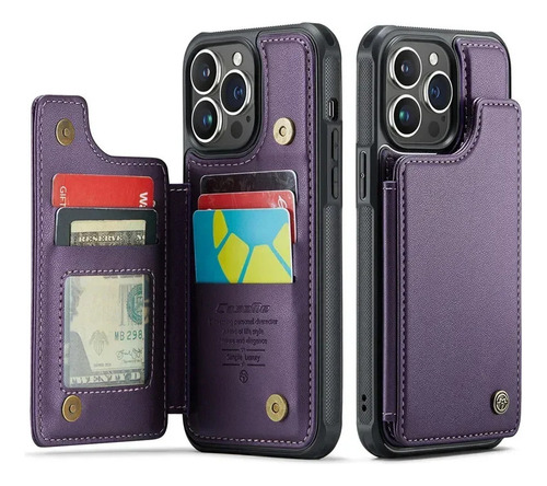 Funda De Piel Con Tapa Tipo Cartera Para iPhone, Tarjetero