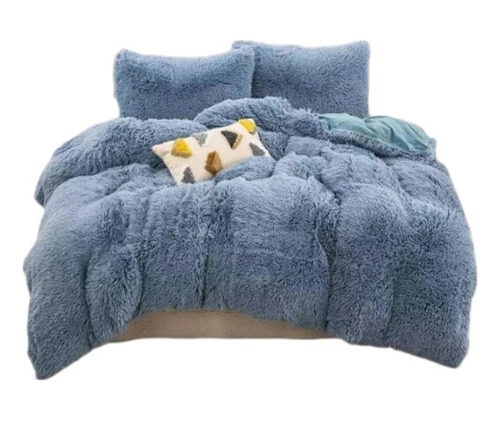 Plumón Edredón Peluche Con Suavetina Cama Doble Azul