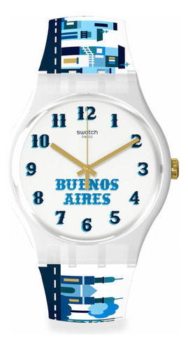 Reloj Swatch Mi Buenos Aires Querido De Silicona So29z121 Color De La Malla Blanco Color Del Bisel Blanco Color Del Fondo Blanco