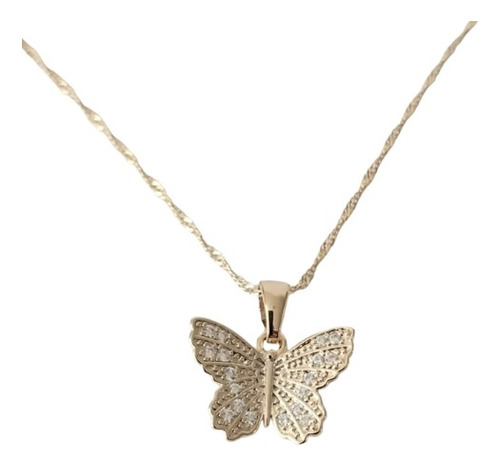 Collar Oro Laminado Premium Mariposa Circonias 