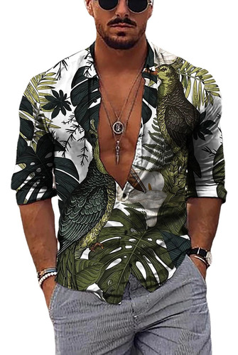 Camisa De Manga Larga Con Estampado De Playa For Hombre