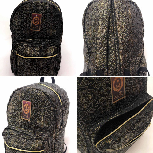 Mochila Brocado Litúrgico Negro Con Oro Modelo Sacristia