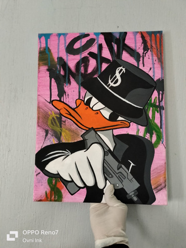 Pintura De Pato Donald Gángster 100% Pintado A Mano 