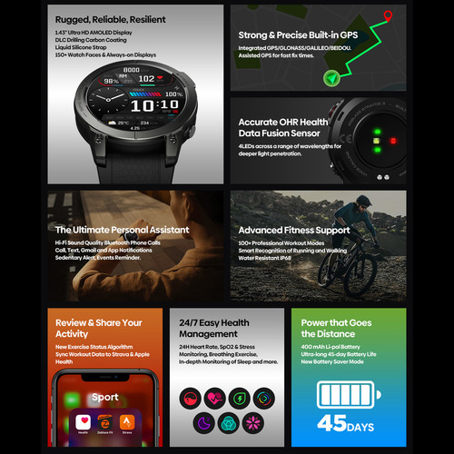 - Reloj Deportivo Con Pulsera Inteligente Zeblaze Stratos 3