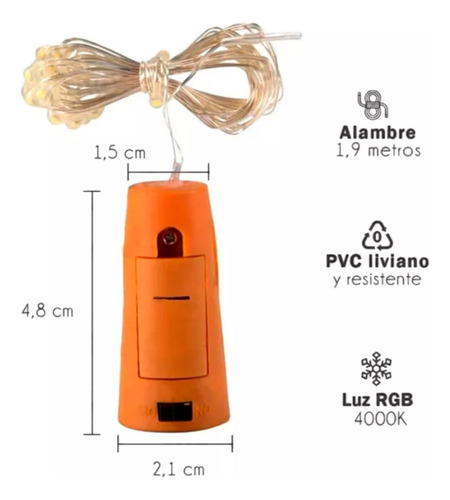 6tiras Serie 20 Luz Led Botella Corcho Decoración 2m Navidad