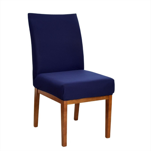 Kit 6 Capas Cadeira Jantar Elastex Luxo Decoração Elegante Cor Azul-marinho Desenho Do Tecido Liso