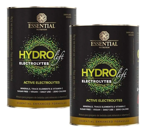 Kit 2x Hydrolift Eletrolytes - 2 Latas - Essential Nutrition Sabor Limão