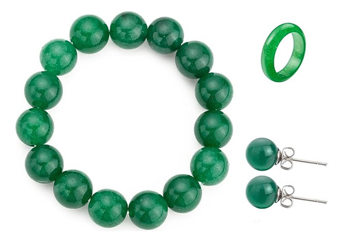 Anillo Jade Y Aretes Para Mujer Joyas Tamaño Promedio 7 Joye