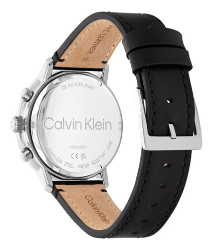 Calvin Klein Reloj Hombre Gauge 25200496 Piel Negro 41mm Bisel Plateado