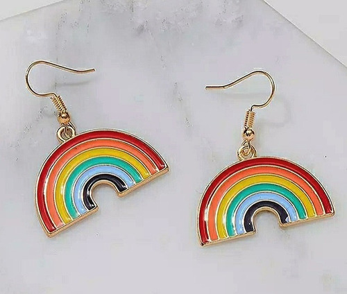 Pendientes De Arcoiris Para Mujer Aretes Kawaii Dorados