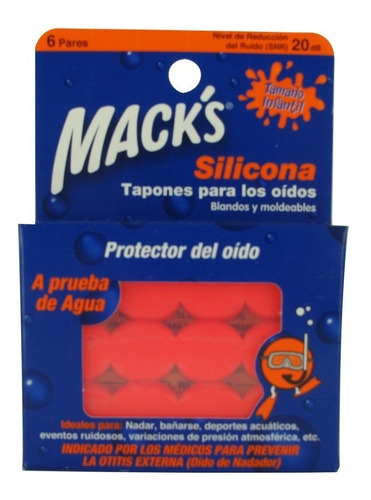 Tapones De Oidos Macks X6 Pares Silicona Moldeable Niños 