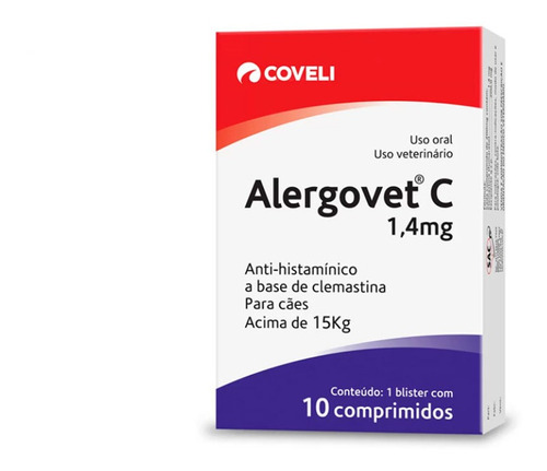 Alergovet C 1,4mg 10 Comp Para Cachorro Acima De 15kg Coveli