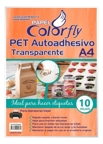 Papel Pet Adhesivo Transparente A4 10hojas