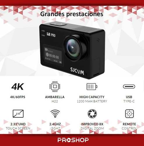 Modelo de câmera 4K com tela de toque Sjcam Sj8 Pro Action Cam 2.33