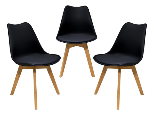 Kit 3 Cadeiras Mesa Sala De Jantar Saarinen Design Leda Wood Estrutura da cadeira Preto Assento Preto Desenho do tecido Liso