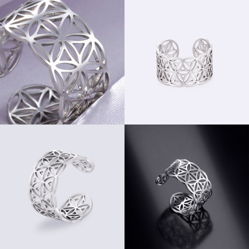 Imagen 8 de 10 de Anillo Flor De La Vida Amuleto Amor Proteccion Acero Plata
