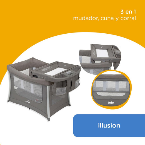 Cuna Joie Illusion Nickel Con Cambiador Color Gris Diseño de la tela Gris