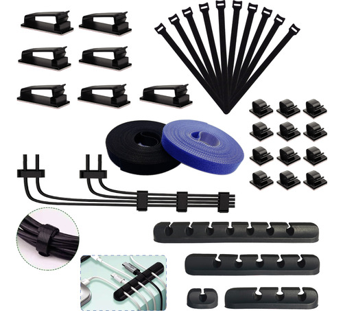 Kit Organizador Cables Velcro Clip Adhesivos Silicona Rollo