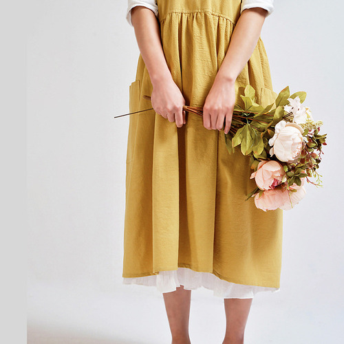 Cf Delantal Amarillo De Lino Y Algodón Para Mujer Kitchen
