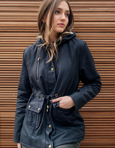 Parka Mujer Corderito Gabardina Invierno Capucha Rfs