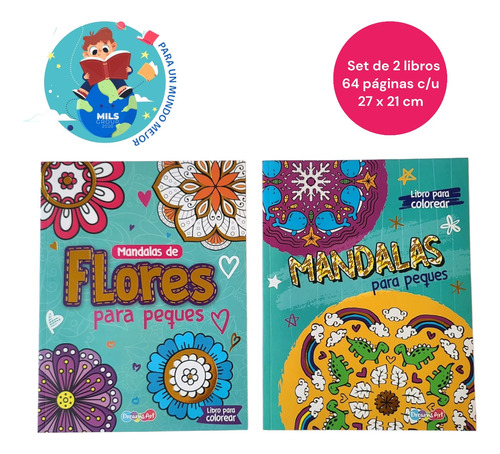 Set De 2 Libros Para Colorear Mandalas Y Flores Para Niñas