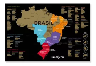 Mapa Brasil Quadro Raspadinha Parede | 60x42cm C/ Moldura