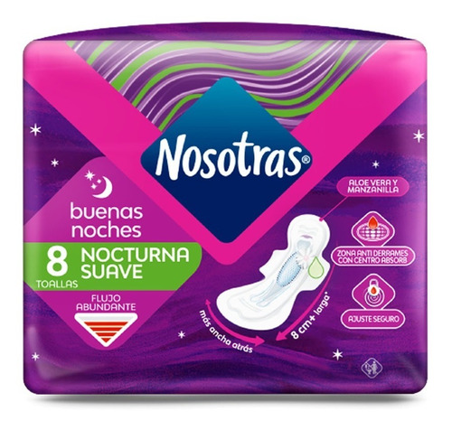 Nosotras Toallitas Femeninas Buenas Noches Nocturnas X8