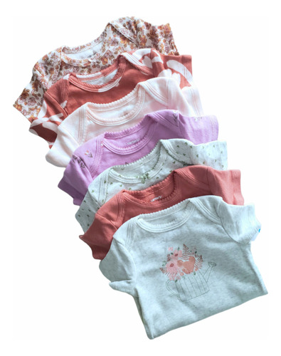 Pack De 7 Bodys Carters Nena Manga Corta Rosa Gris Lila Flor