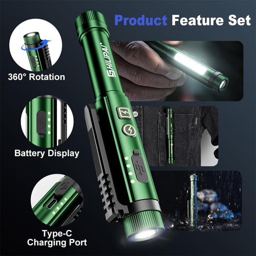 Flashlight Shilipai Pocket Edc Ultra-light Waterproof Green