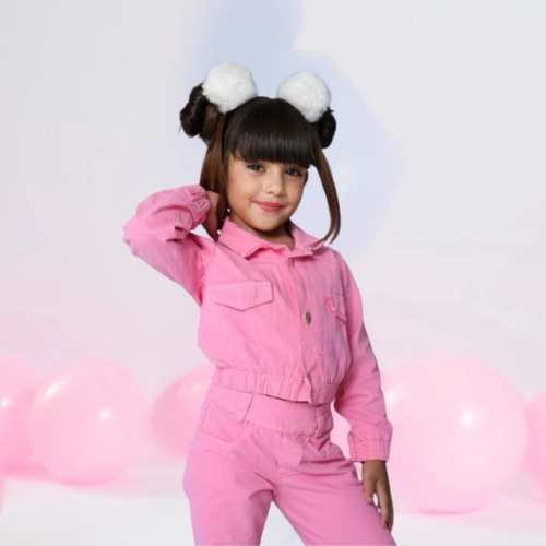 Conjunto Infantil Jaqueta E Calça Jeans Mini Diva Inverno Rosa G- 5 A 6 Anos