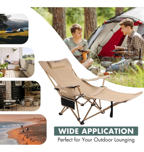 Silla De Camping Reclinable Villey Beige Plegable 150 Kg