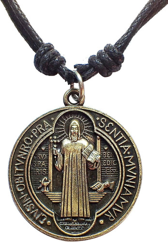 Colgante De Bronce Antiguo Con Medalla De San Benito De Nurs