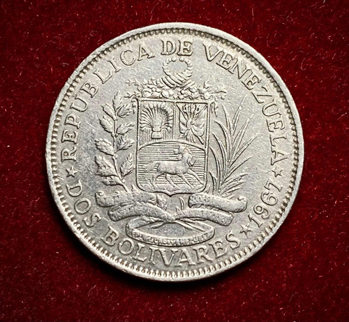 Moneda 2 Bolívares Venezuela 1967 Y 43