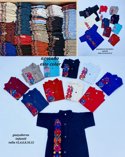 Camisas/guayaberas Artesanales Bordadas Para Niños-coloridas