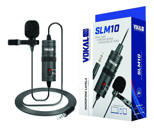 Imagem 1 de 7 de Microfone Condensador Lapela Vokal Slm10 Para Celular C/ Fio