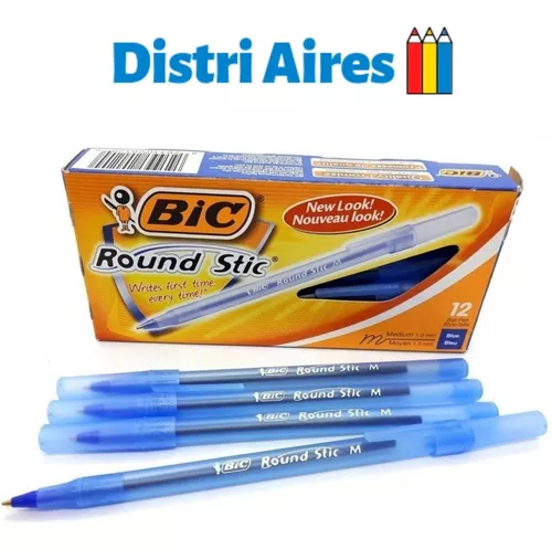 Caja de 12 Bolígrafos BIC Round Stic Medium - Azul - Librería IRBE