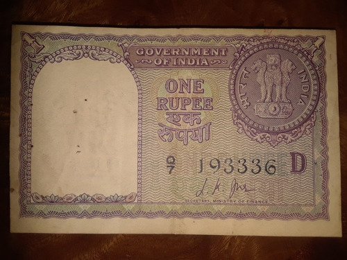 Billete Antiguo Auténtico 1 Rupia India Años 50s 