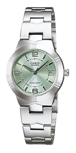 Reloj Casio Ltp-1241d-3adf Mujer 100% Original Color de la correa Plateado Color del bisel Plateado Color del fondo Verde