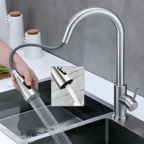 Llave Monomando Lavaplatos Extensible 2 Modos Cocina Niquel
