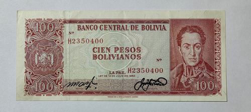 Billete 100 Pesos Bolivianos 1982 Bolivia Vf-xf