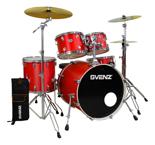 Batería Svenz Dragonfly Dgx-5 Metal Platillos, Banco. Color Red Metal Brush Rmb