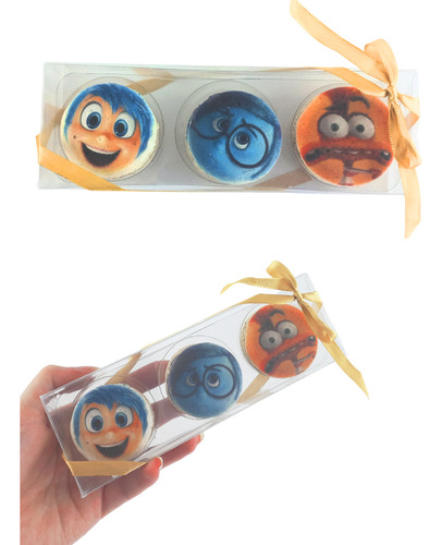 8 Embalagens Caixa Acetato C/ Berço P/ 3 Macaron Mini Donuts