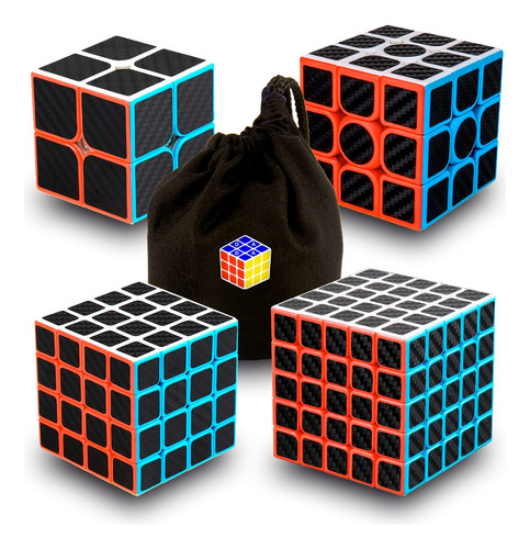 4 Cubos Rubik Moyu Fibra De Carbono 2x2 3x3 4x4 5x5 Estuche